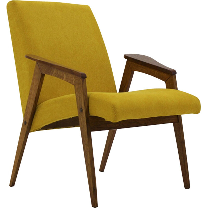Vintage Oak Armchair in yellow fabric - 1960s