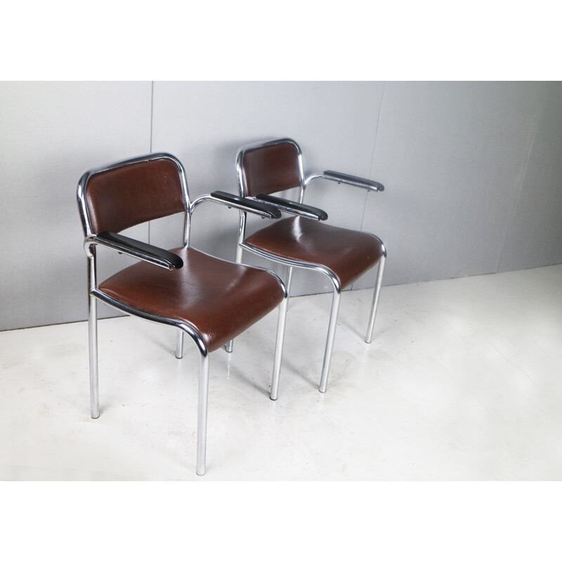 Suite de 6 chaises de bureau vintage en vinyle chromé - 1950