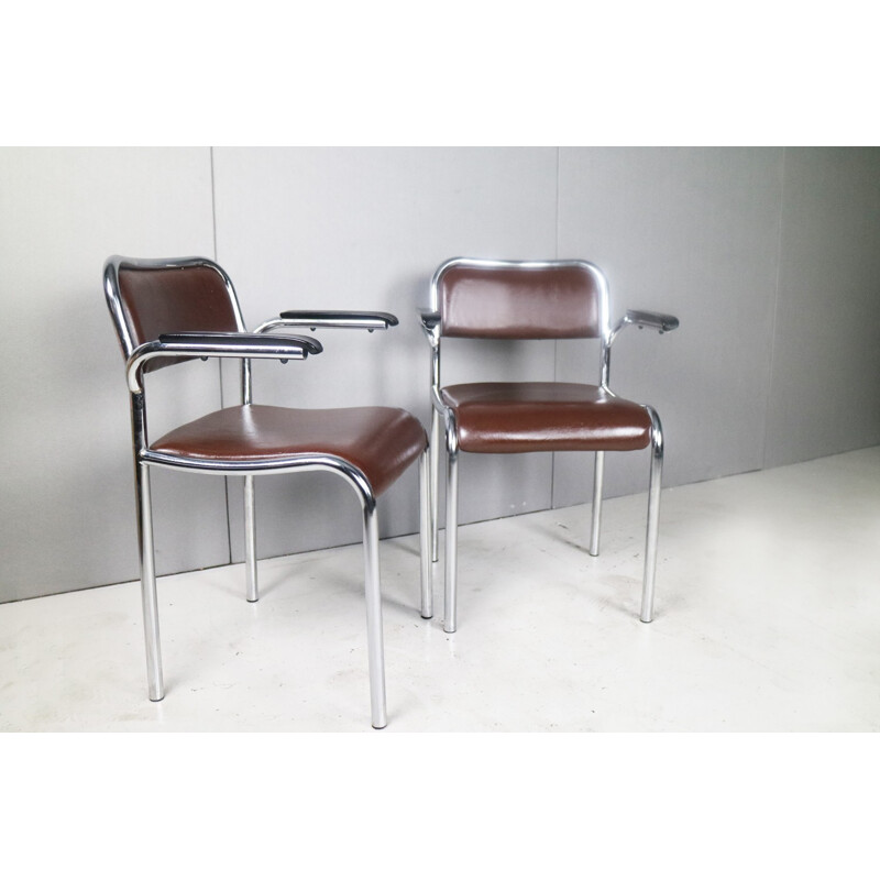 Set of 6 vintage chrome vinyl office chairs - 1950s