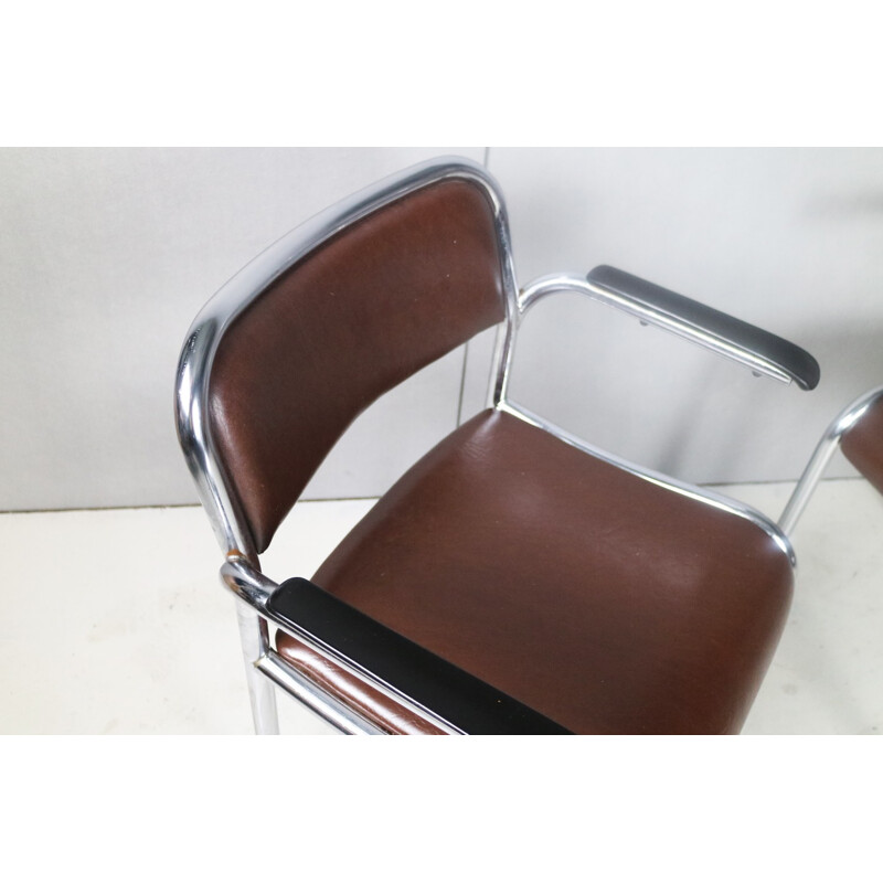 Set of 6 vintage chrome vinyl office chairs - 1950s