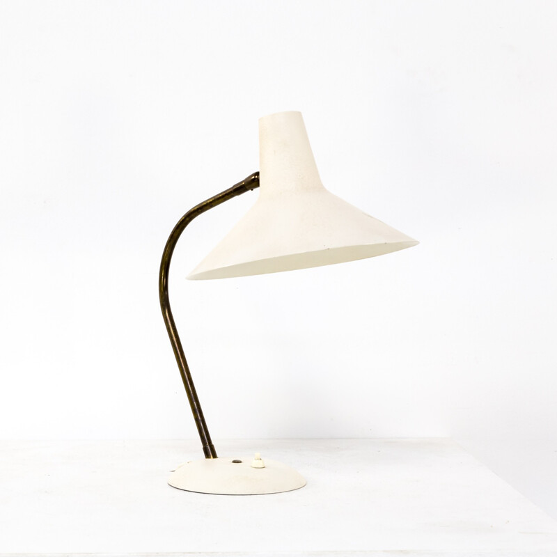 Lampe de table en métal blanc et laiton pour SIS - 1950