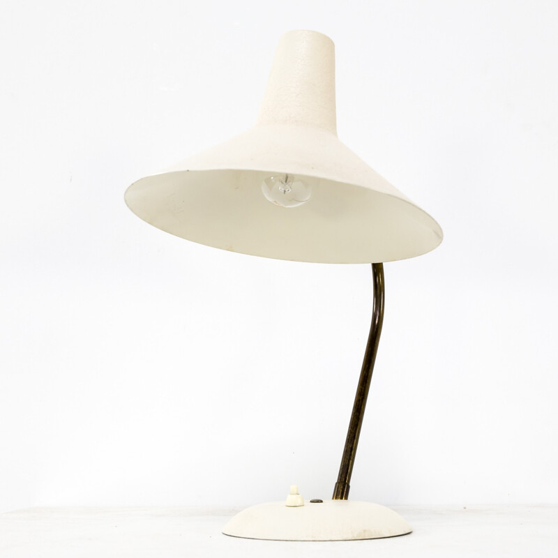 Lampe de table en métal blanc et laiton pour SIS - 1950