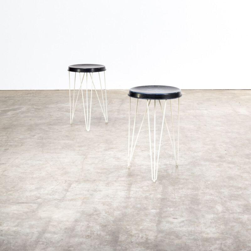 Vintage stools black seat by Tjerk Reijenga for Pilastro - 1950s