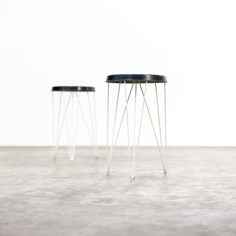 Vintage stools black seat by Tjerk Reijenga for Pilastro - 1950s