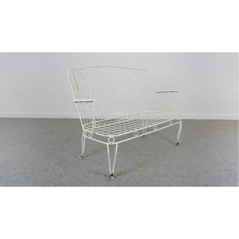 Vintage White Garden Bench - 1950s