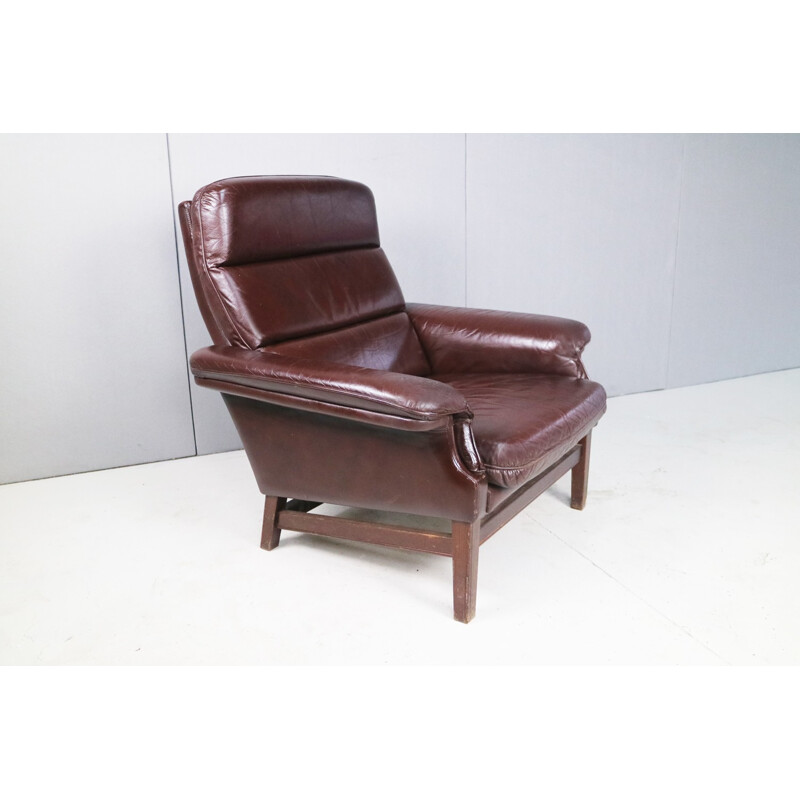 Brown Leather Danish Armchair - 1970s