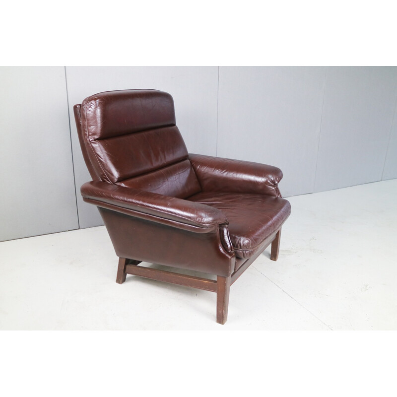 Brown Leather Danish Armchair - 1970s