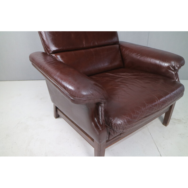 Brown Leather Danish Armchair - 1970s