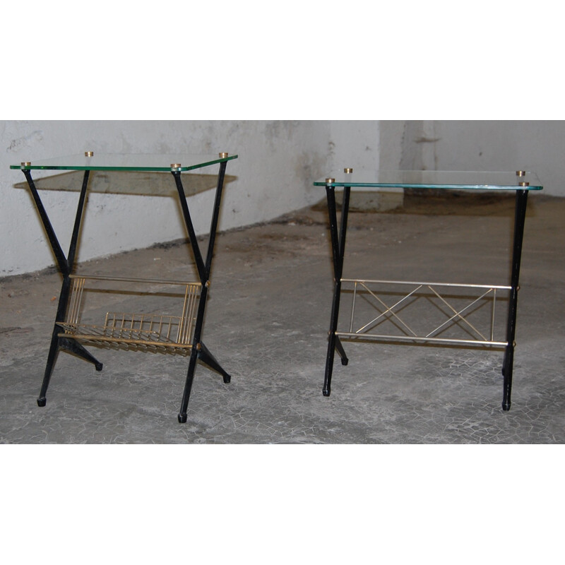 Set of two coffee tables, side table and magazine rack, Angelo OSTUNI - 1950s