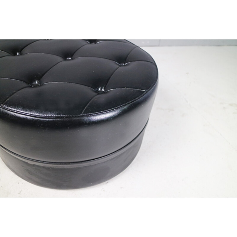 Vintage Black Vinyl Pouffe - 1970s