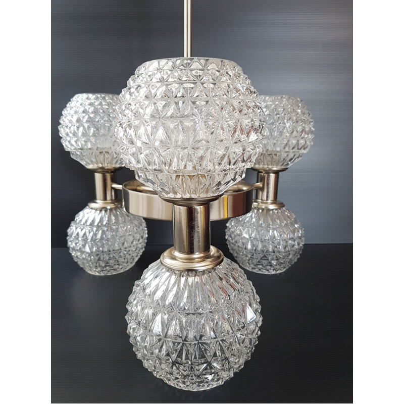 6 balls Ceiling lamp made of steel and glass - 1970