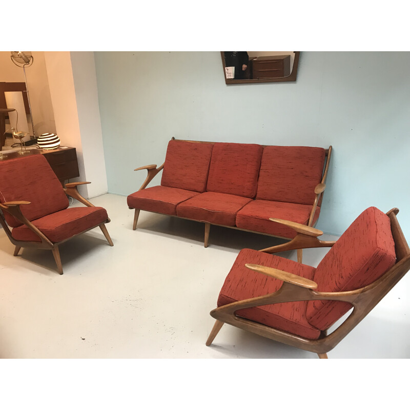 Vintage walnut sofa with 2 armchairs by Gelderland De Ster - 1960s