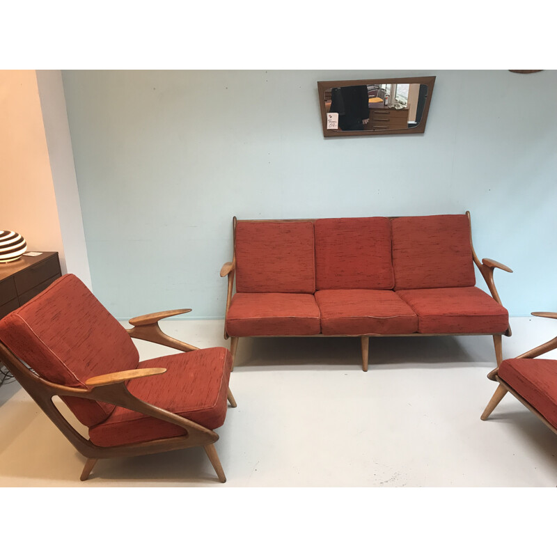 Vintage walnut sofa with 2 armchairs by Gelderland De Ster - 1960s