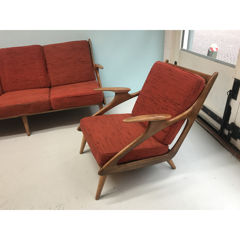 Vintage walnut sofa with 2 armchairs by Gelderland De Ster - 1960s