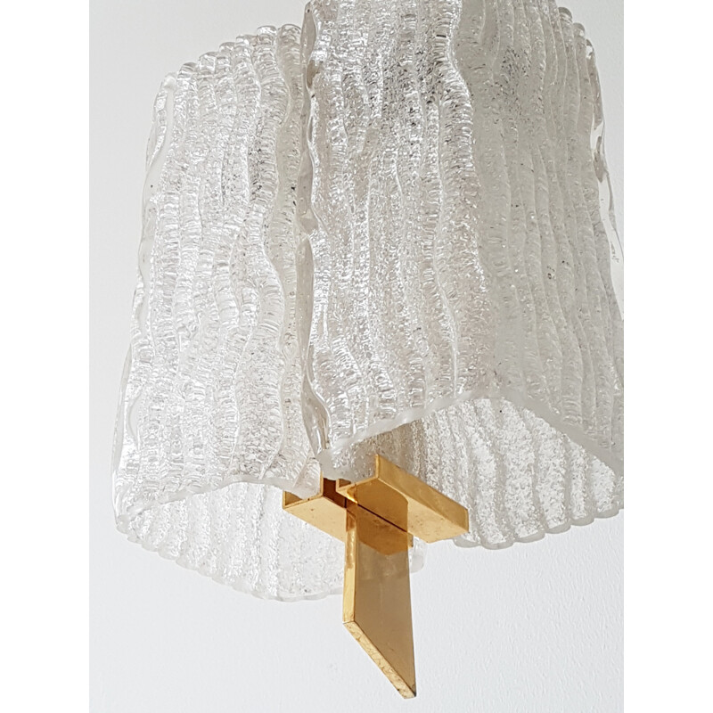 Vintage ceiling light in frosted glass and brass, 1950
