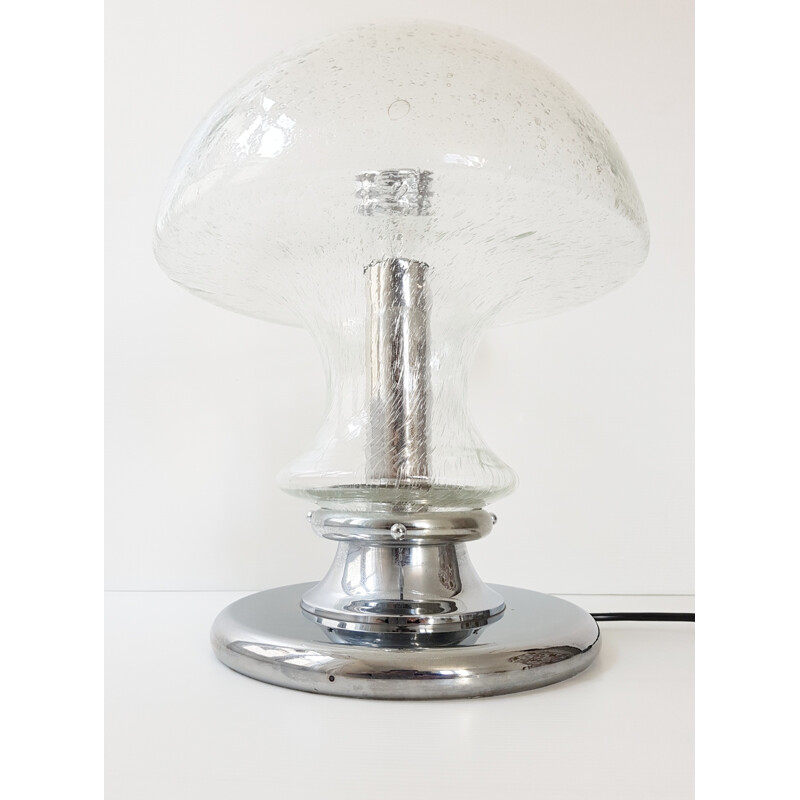 Lampe de table champignon en verre et chrome - 1970