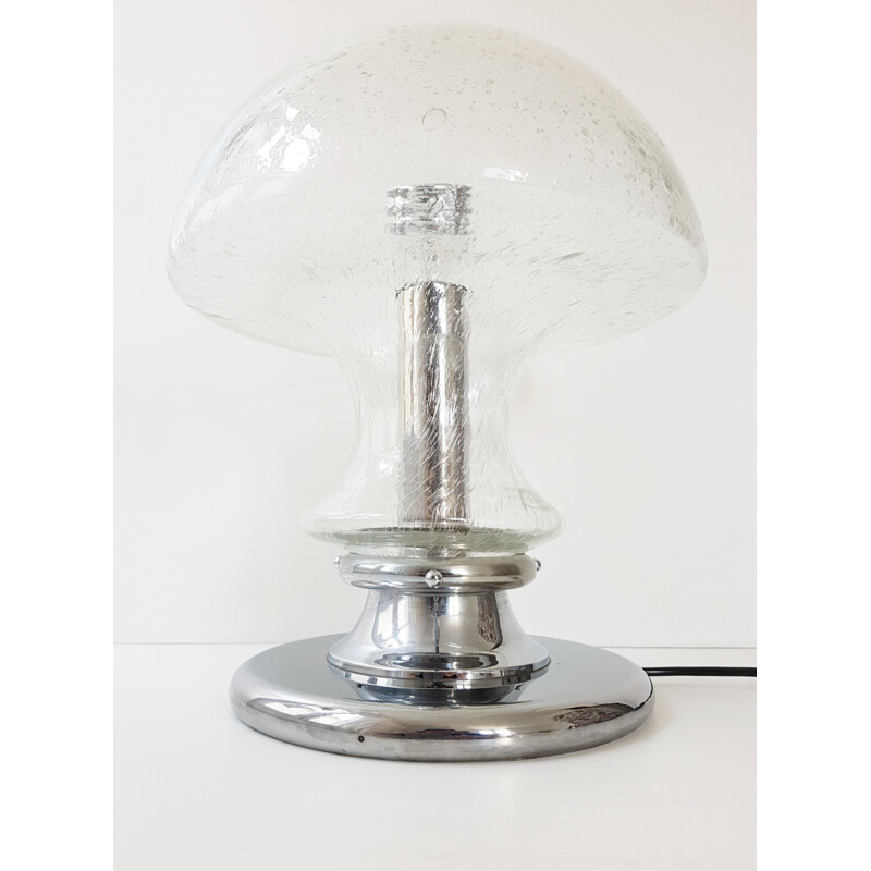 Mushroom table lamp in glass and chrome - 1970s