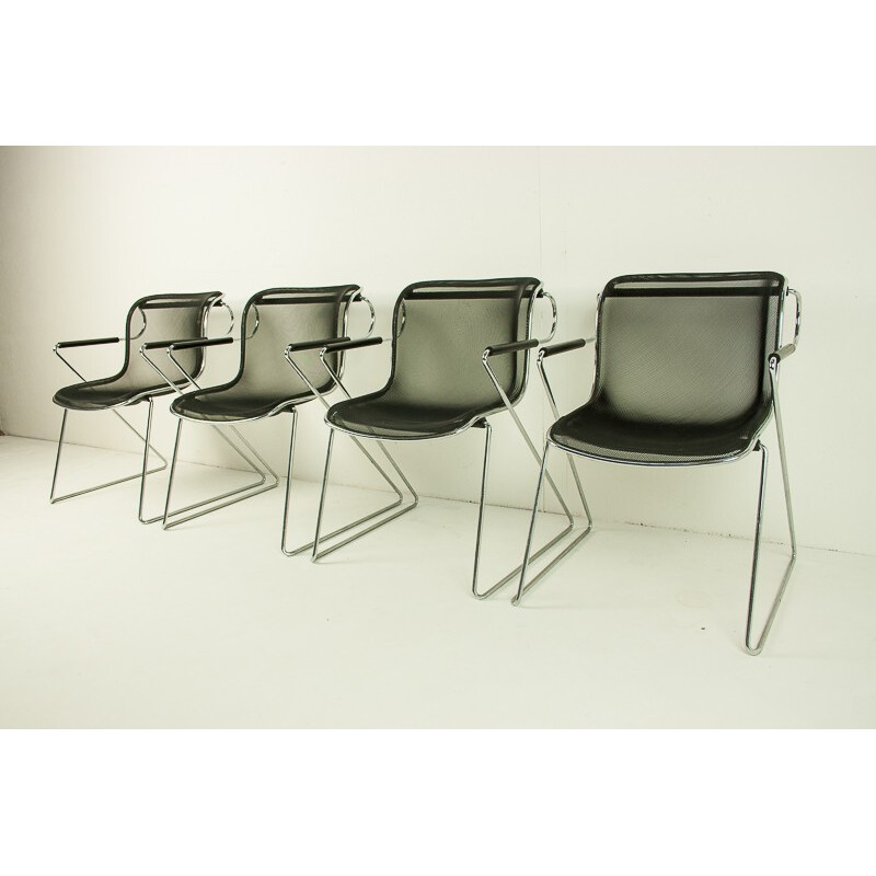 Set of 4 "Penelope" armchairs, Charles POLLOCK- 1980s