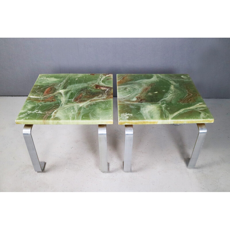 Pair of green onyx marble effect end tables - 1970s