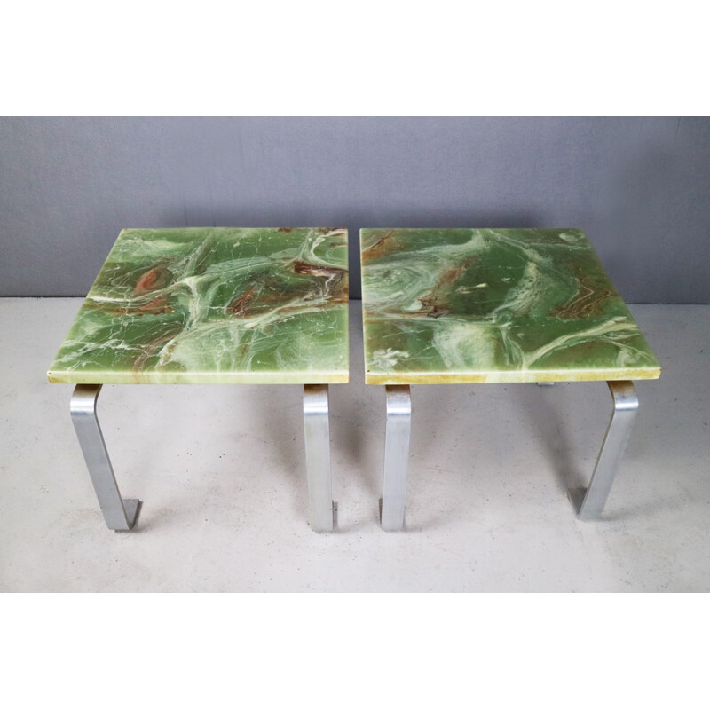 Paire de tables d'appoint en marbre vert onyx - 1970