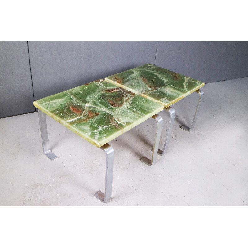 Paire de tables d'appoint en marbre vert onyx - 1970
