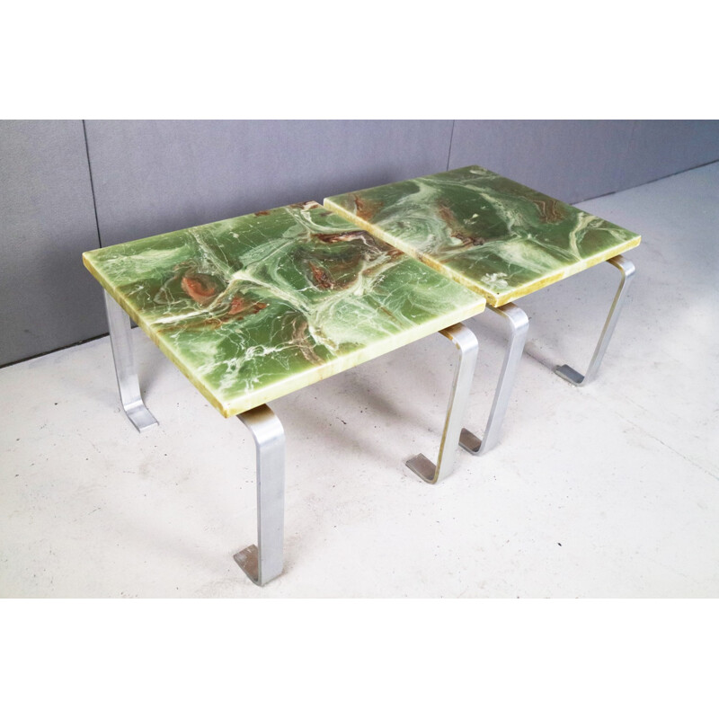 Pair of green onyx marble effect end tables - 1970s