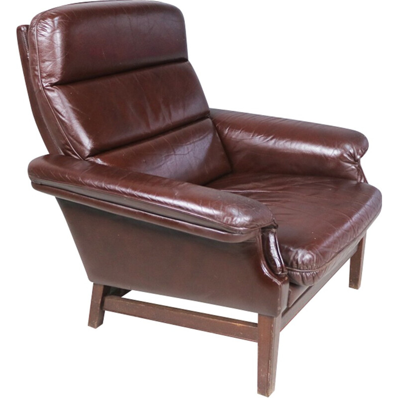 Brown Leather Danish Armchair - 1970s