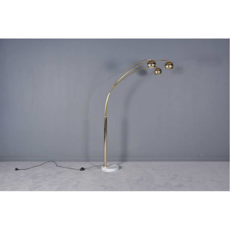 Large Brass Arc Standing Lamp With Marble Base - 1960s