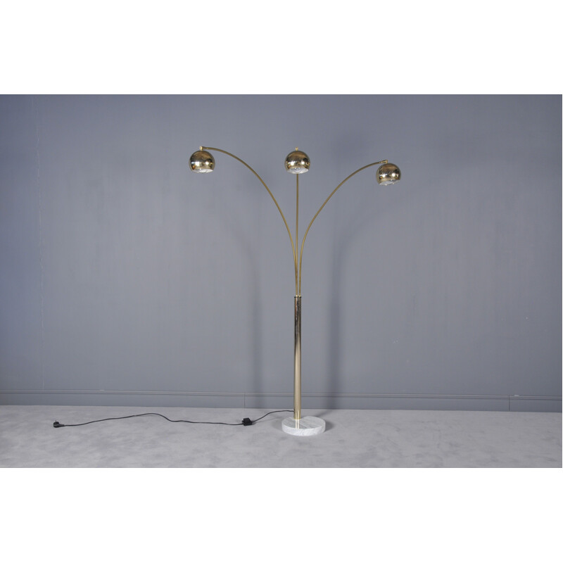 Large Brass Arc Standing Lamp With Marble Base - 1960s