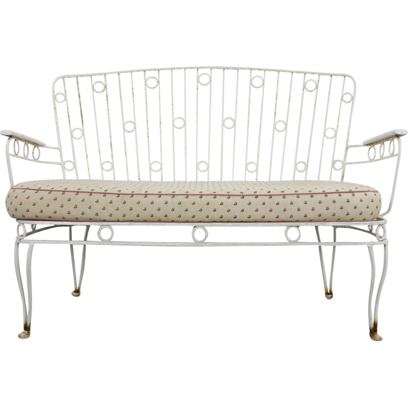 Vintage White Garden Bench - 1950s