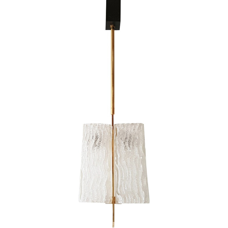 Ceiling lamp in frosted glass and brass - 1950s