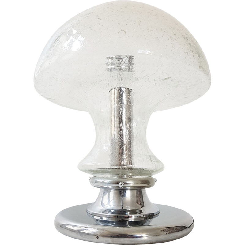 Lampe de table champignon en verre et chrome - 1970