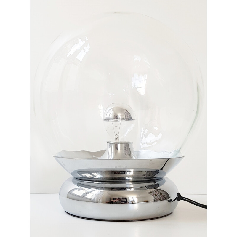 Lampe de table boule verre & chrome - 1970
