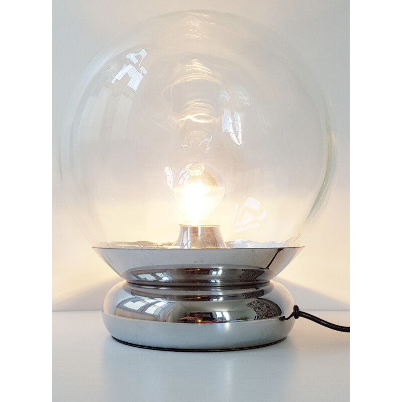 Glass ball & chrome table lamp -1970s