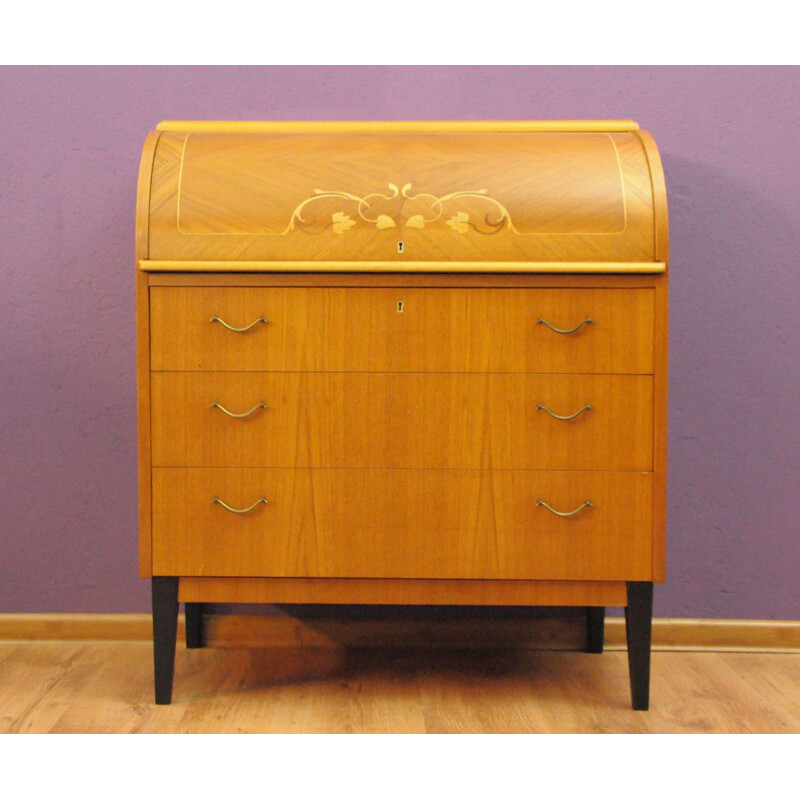 Vintage Swedish Roll-Top Secretaire - 1960s