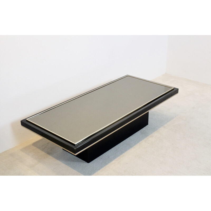 Black and Brass Mirrored Glass Coffee table by Roger Vanhevel - 1970s