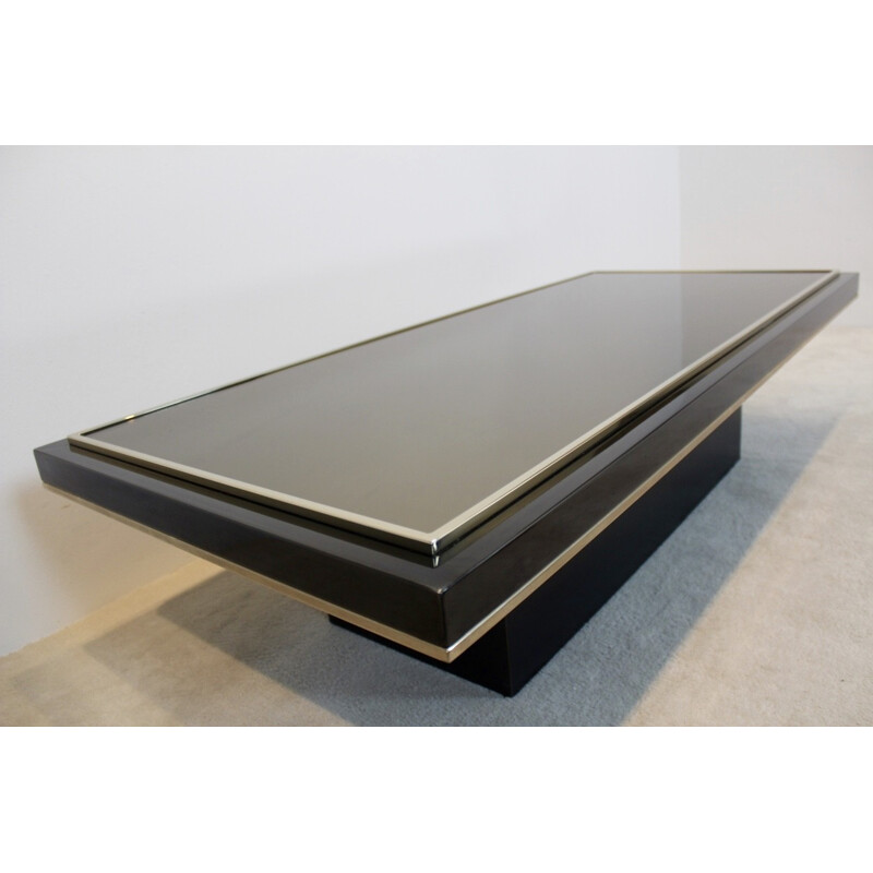 Black and Brass Mirrored Glass Coffee table by Roger Vanhevel - 1970s