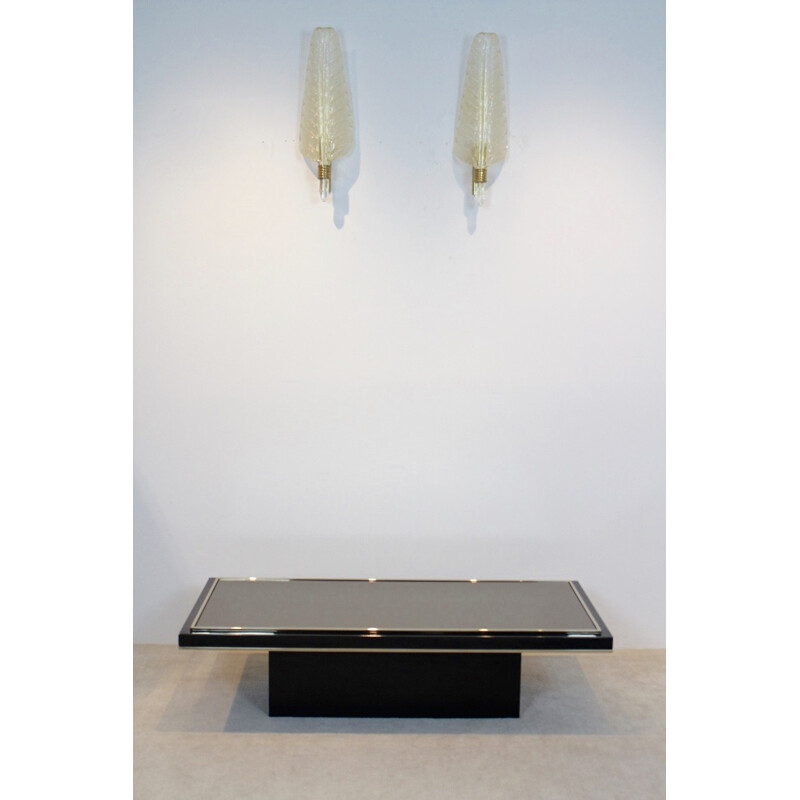 Black and Brass Mirrored Glass Coffee table by Roger Vanhevel - 1970s