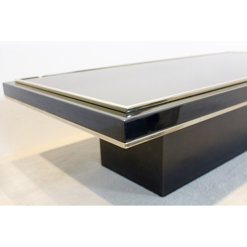 Black and Brass Mirrored Glass Coffee table by Roger Vanhevel - 1970s