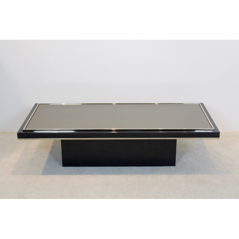 Black and Brass Mirrored Glass Coffee table by Roger Vanhevel - 1970s