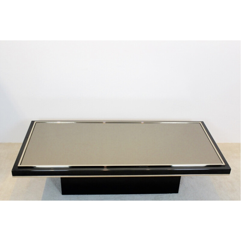 Black and Brass Mirrored Glass Coffee table by Roger Vanhevel - 1970s