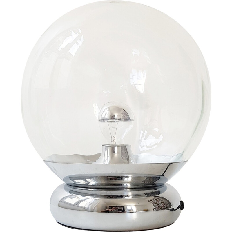 Lampe de table boule verre & chrome - 1970