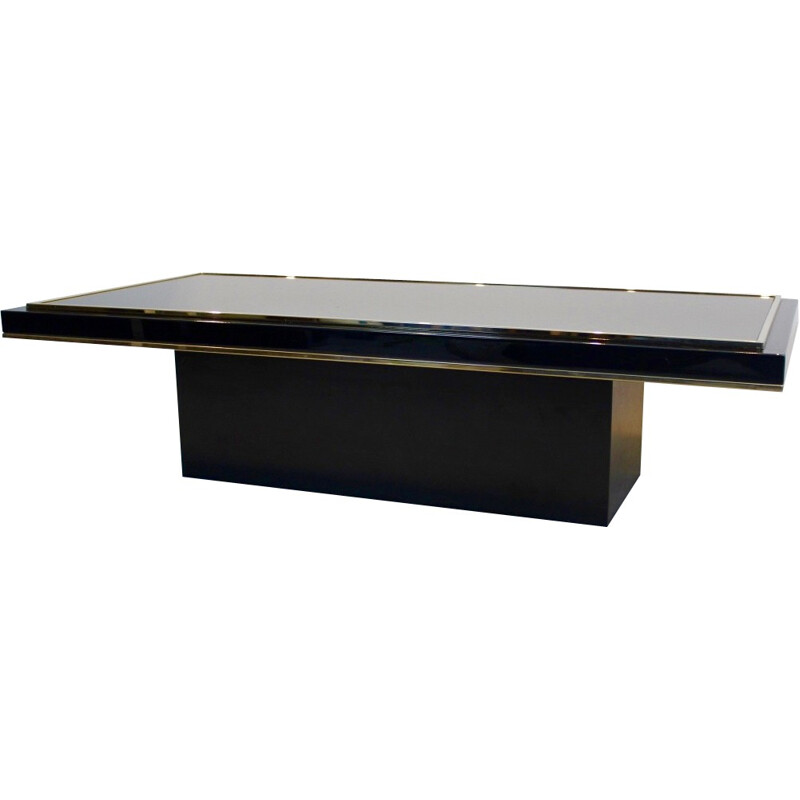 Black and Brass Mirrored Glass Coffee table by Roger Vanhevel - 1970s