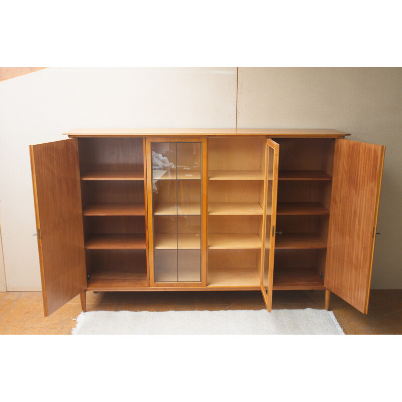 Vintage german high board in cherrywood with display case - 1950s