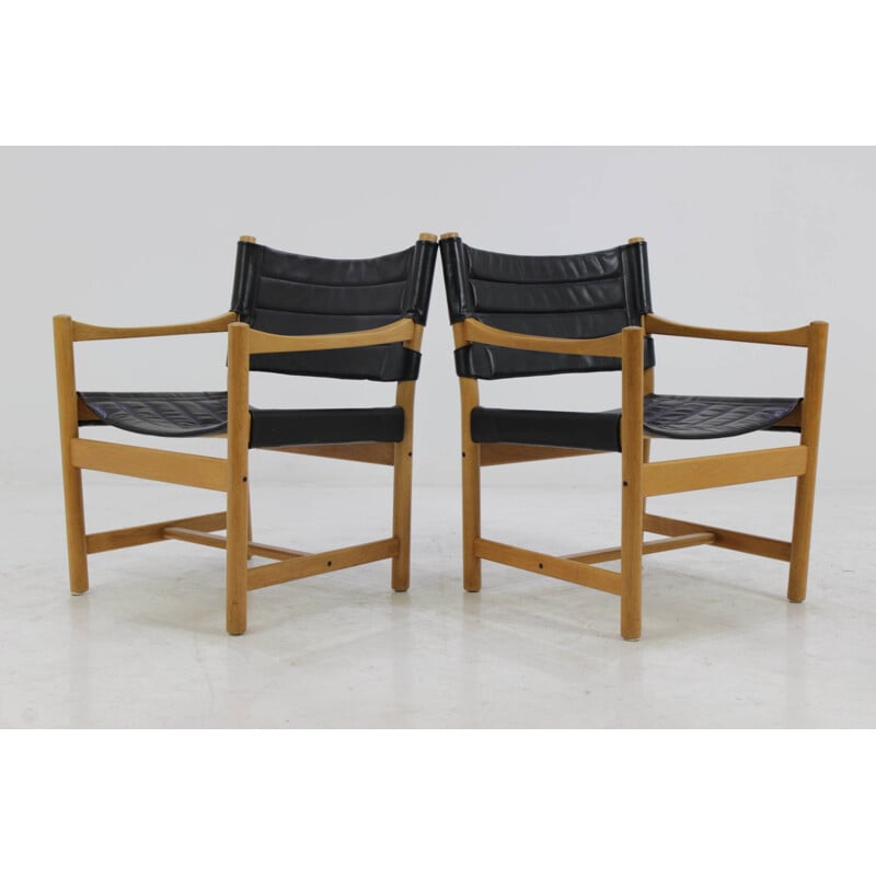 Pair of Danish Black Leather Armchairs by Ditte and Adrian Heath - 1960s