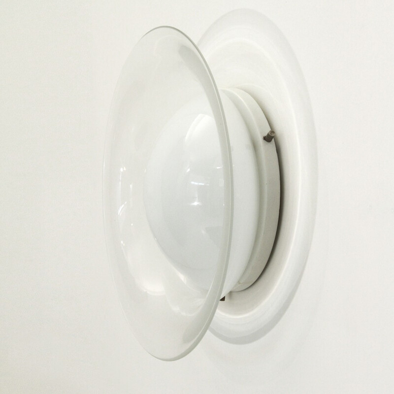 Italian round white glass sconce - 1970s