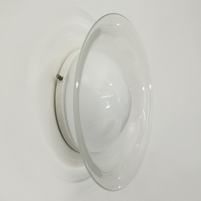 Applique en verre blanc rond italien - 1970
