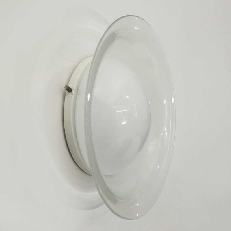 Italian round white glass sconce - 1970s