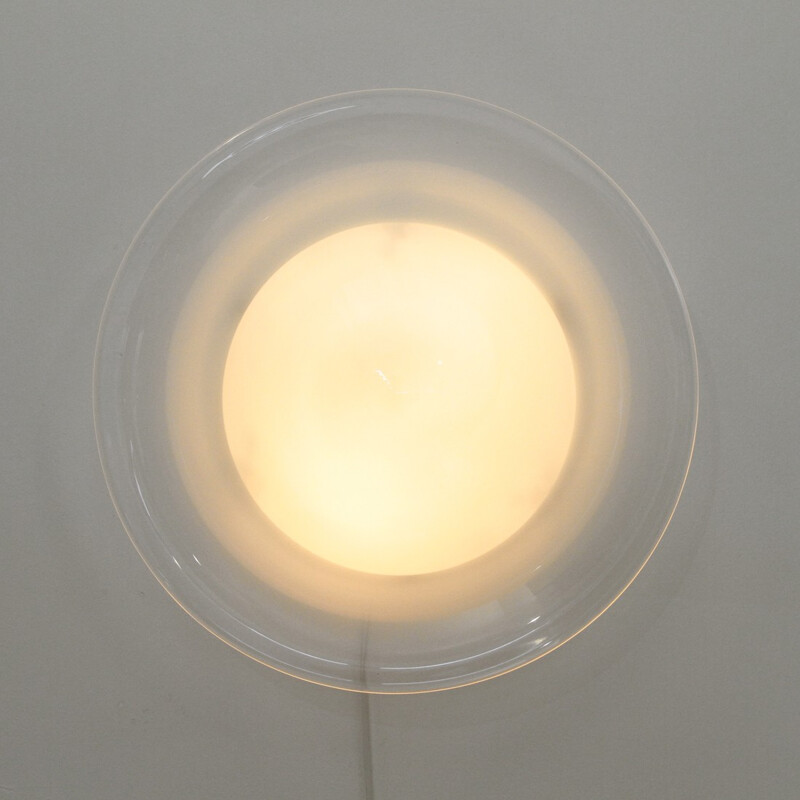 Italian round white glass sconce - 1970s