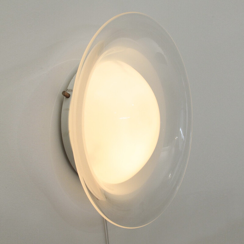 Italian round white glass sconce - 1970s